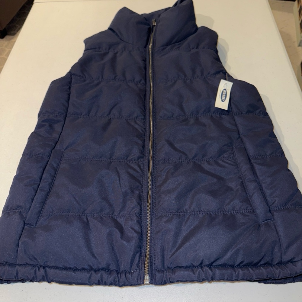 Old Navy Women Vest Medium Navy Blue Zipper Sleeveless Nwt Pockets Warm